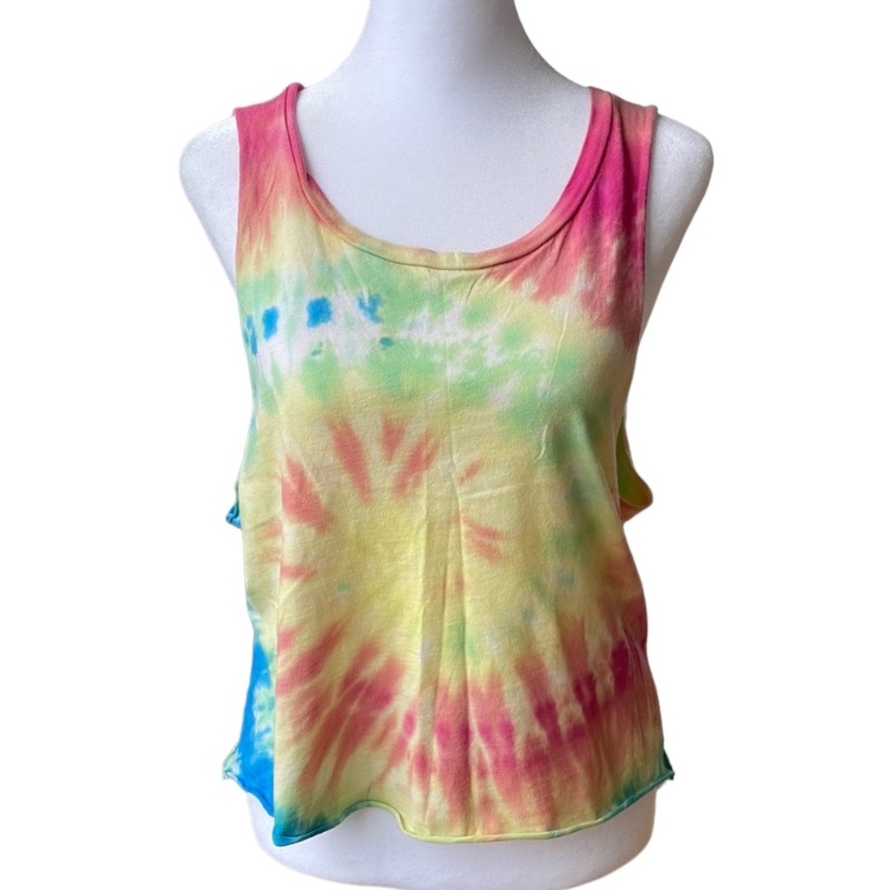 Black Matter Pink Yellow Tie Dye Cropped Muscle Tank 100% Cotton Size Small